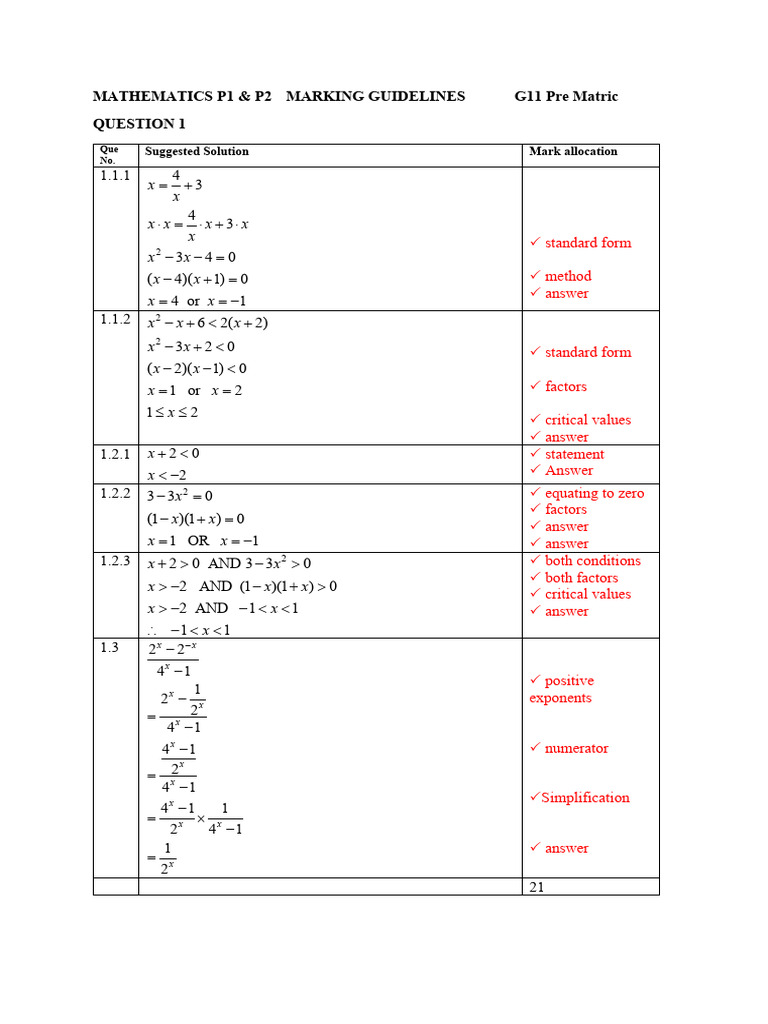 G11 Mathematics Marking Guidelines | PDF | Mathematics | Mathematical ...