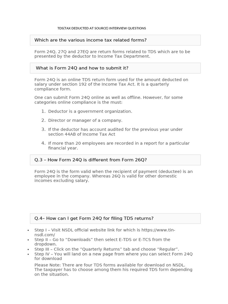 TDS Interview Questions and Answers | PDF | Debits And Credits | Taxation