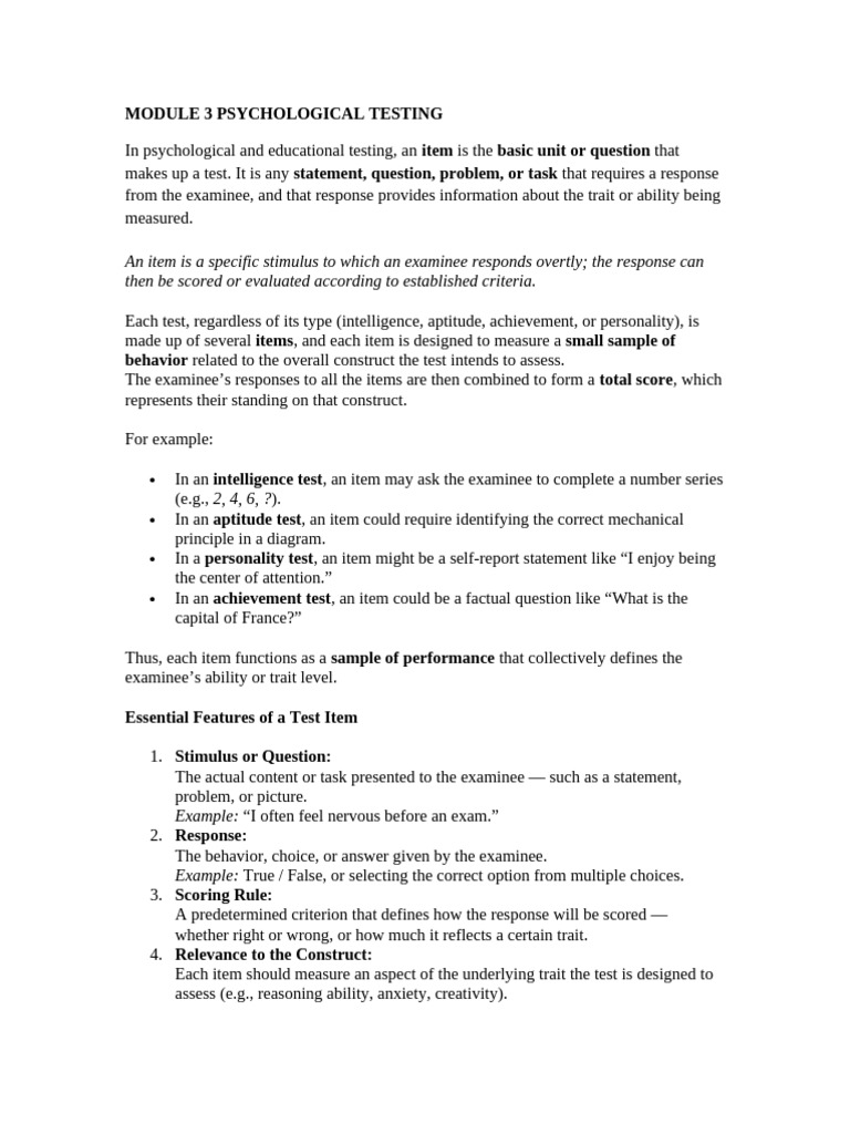 Understanding Psychological Test Items | PDF | Multiple Choice ...