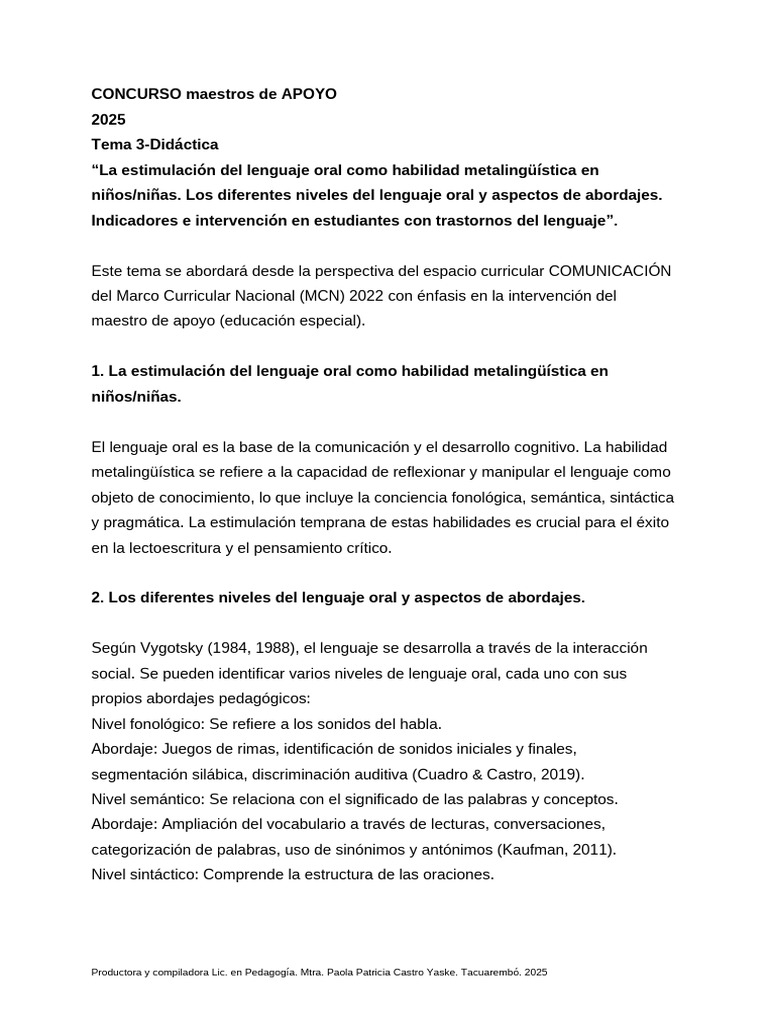 Estimulación del Lenguaje Oral en Niños | PDF | Plan de estudios ...