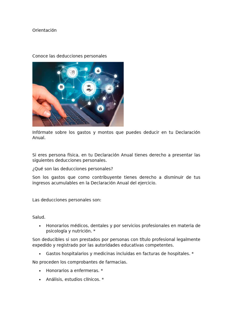 Deducciones Personales en Declaración Anual | PDF | Impuestos | Cuidado ...