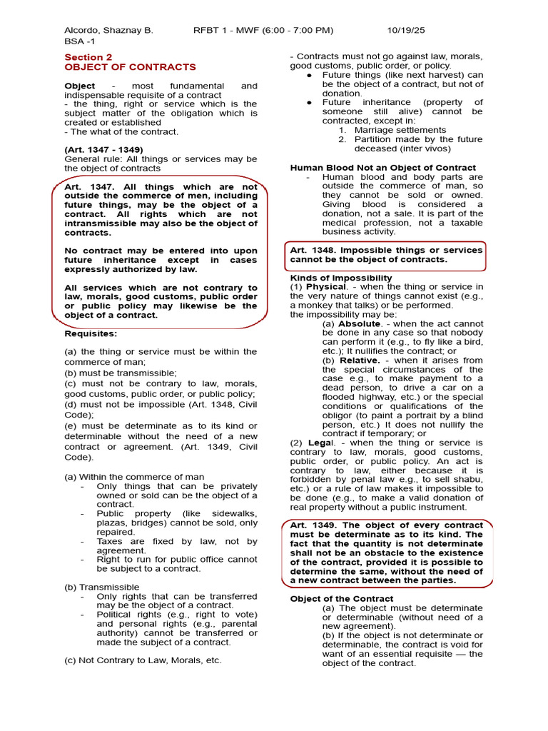 Understanding Contract Objects and Causes | PDF | Annulment | Consent