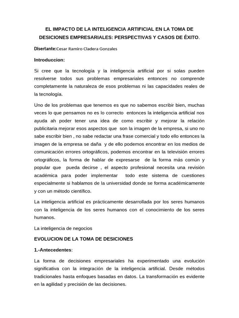 IA y Decisiones Empresariales: Impacto y Casos | PDF | Inteligencia ...
