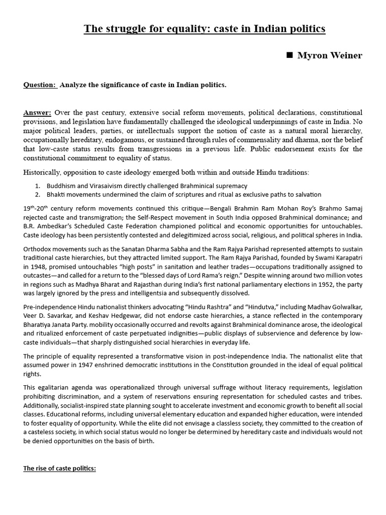 Caste Dynamics in Indian Politics | PDF | Dalit | Caste