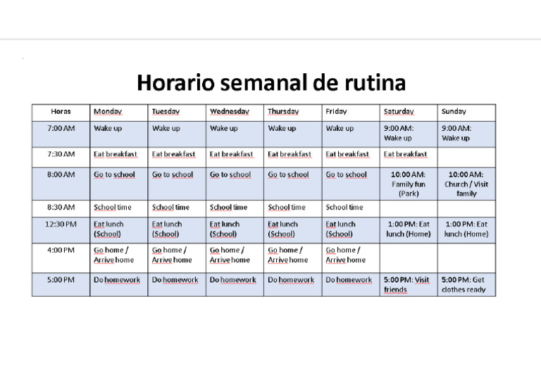 Horario de La Rutina Diaria (1) .PDF Mod | PDF