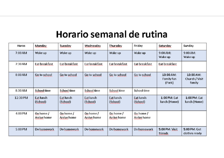 Horario de La Rutina Diaria | PDF
