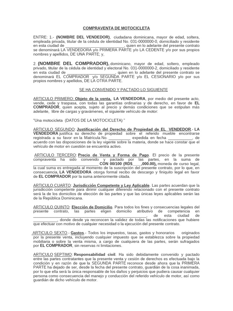 Contrato de Compraventa de Motocicleta | PDF
