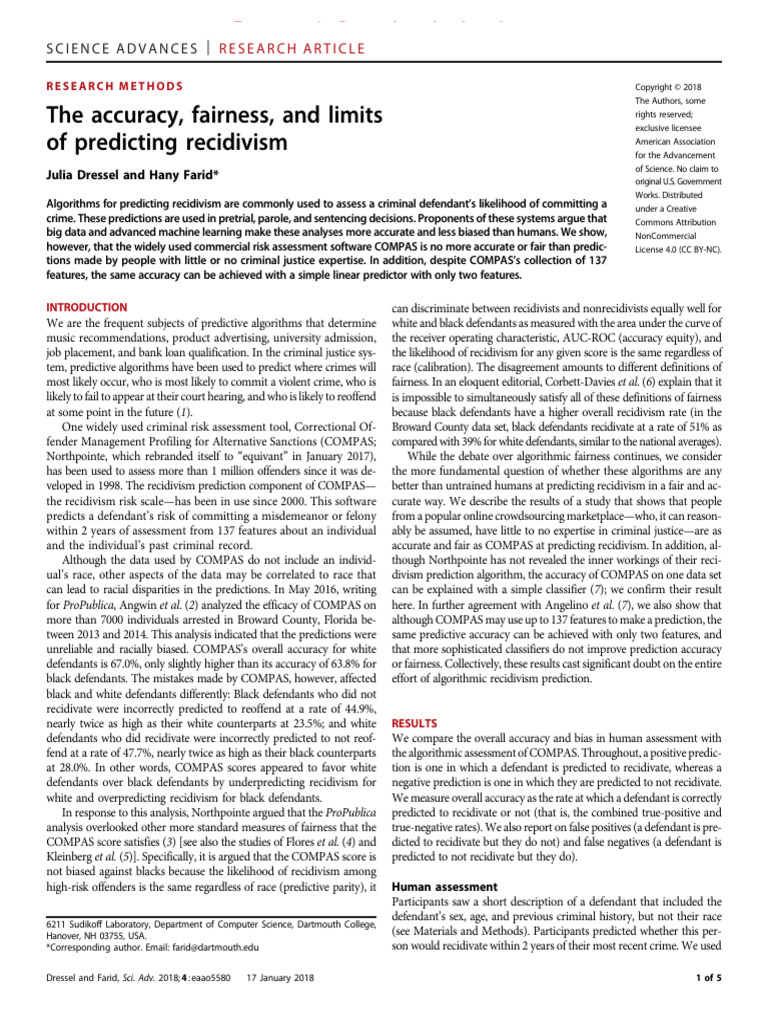 COMPAS Recidivism Prediction Analysis | PDF | Recidivism | Accuracy And ...