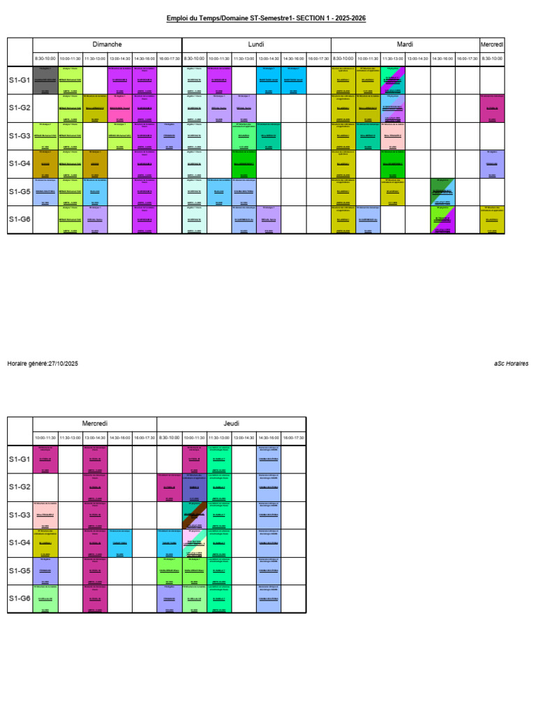 Emploi du Temps ST Semestre 1 2025-2026 | PDF | Chimie | La nature
