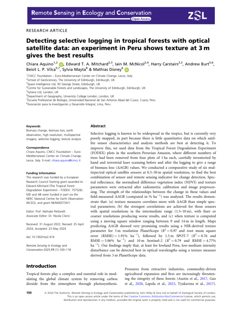 Detecting Selective Logging in Peru | PDF | Remote Sensing | Forests