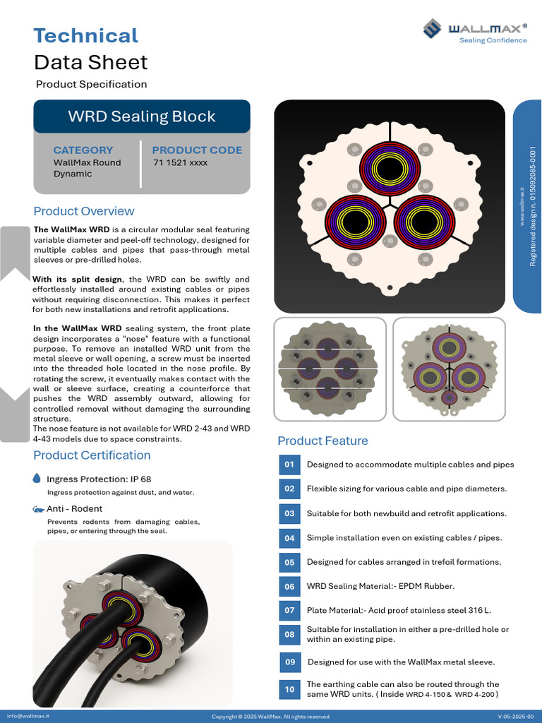 WallMax WRD Sealing Block Specs | PDF | Pipe (Fluid Conveyance) | Screw