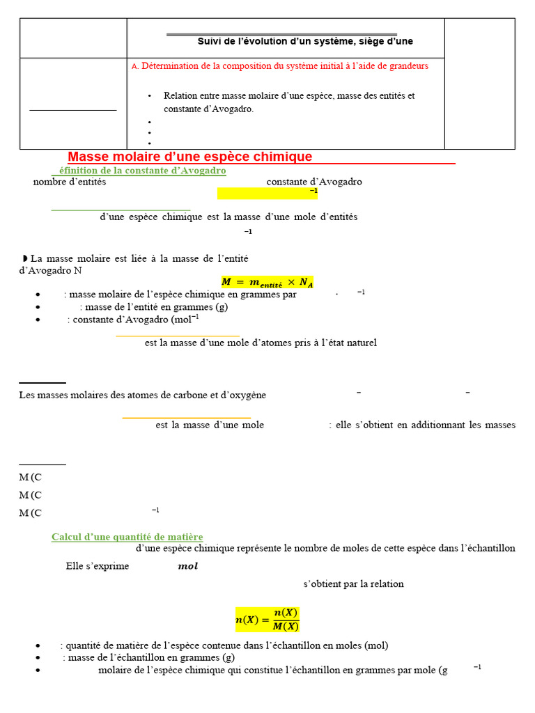 Masse Molaire et Concentration Chimique | PDF | Mole (unité) | Chimie