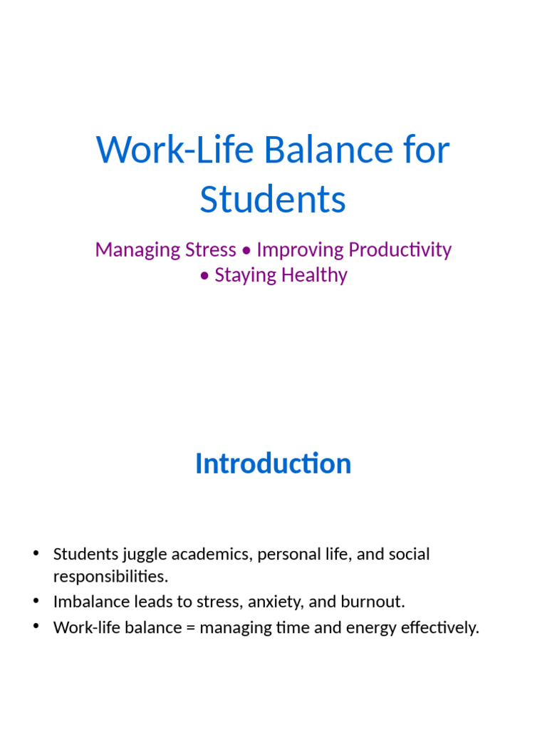 Work Life Balance Students Colorful Presentation | PDF