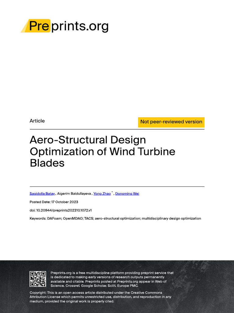Aero-Structural Optimization of Wind Turbine Blades | PDF ...