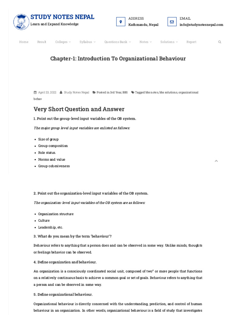 Introduction to Organizational Behaviour | PDF | Organizational ...