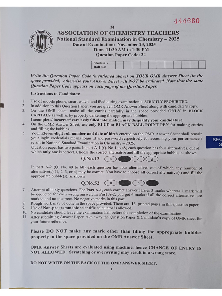 NSEC 2025 Question Paper (QP Code-34) | PDF