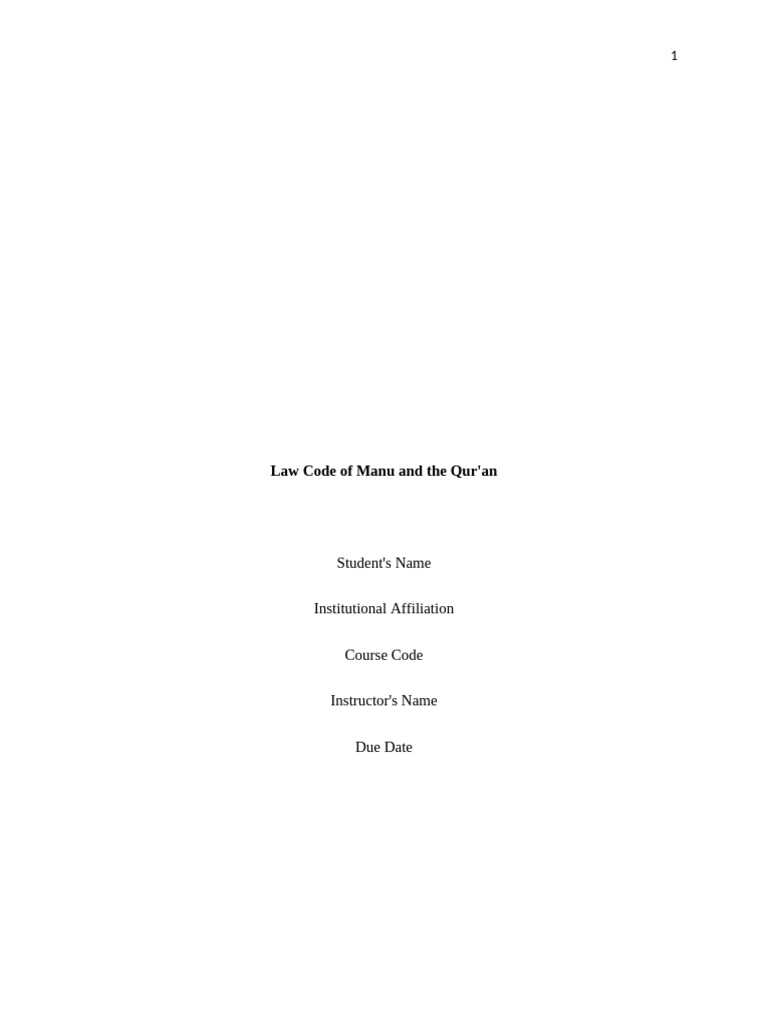 Law Code of Manu and The Qur'an | PDF | Quran | Islam