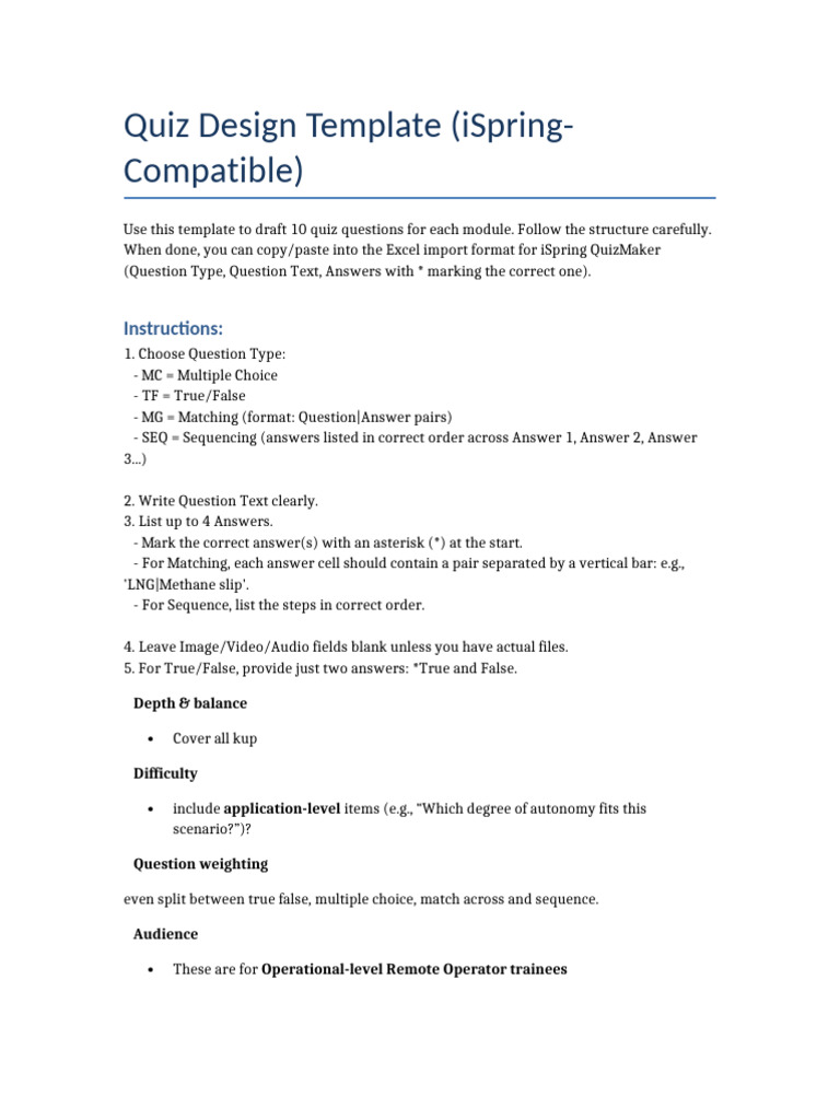 Quiz Design Template For Ispring | PDF