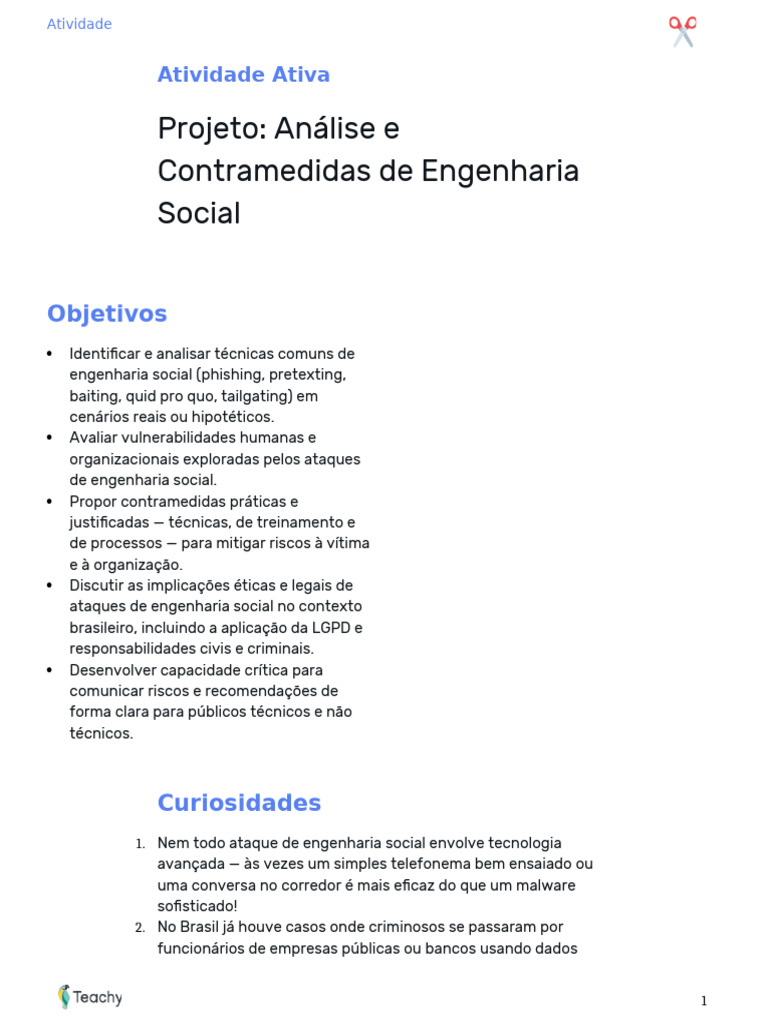 Análise de Engenharia Social e Contramedidas | PDF | Engenharia Social ...
