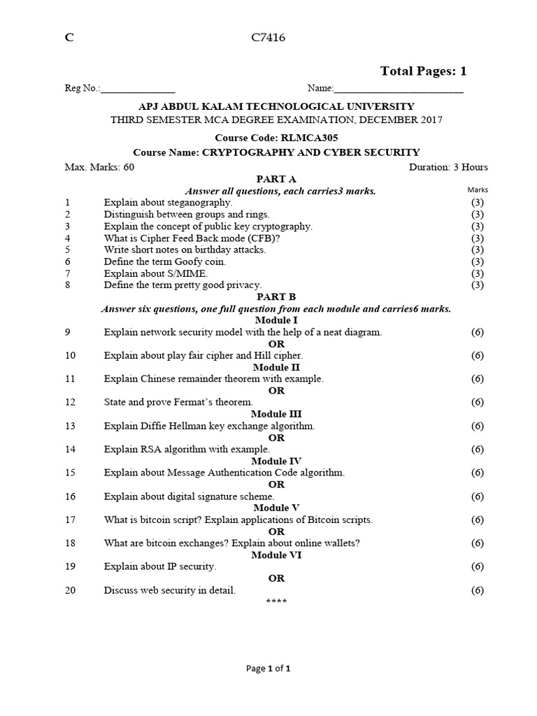 Cryptography and Cyber Security Exam Guide | PDF | Cryptography ...