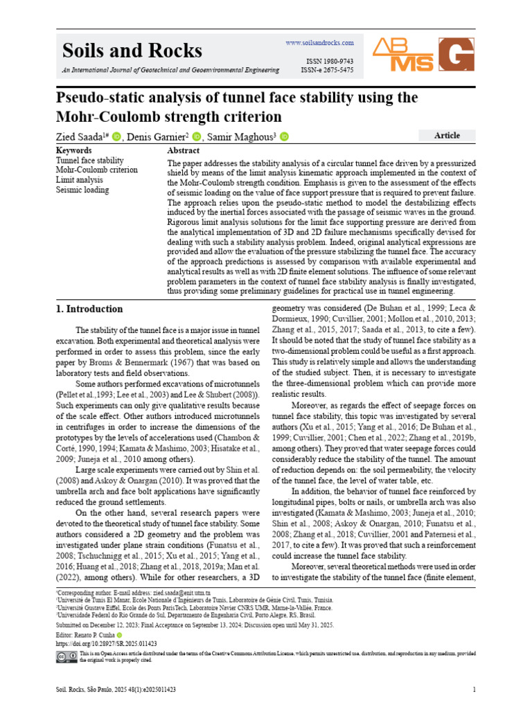 Tunnel Face Stability Analysis with Mohr-Coulomb | PDF | Stress ...