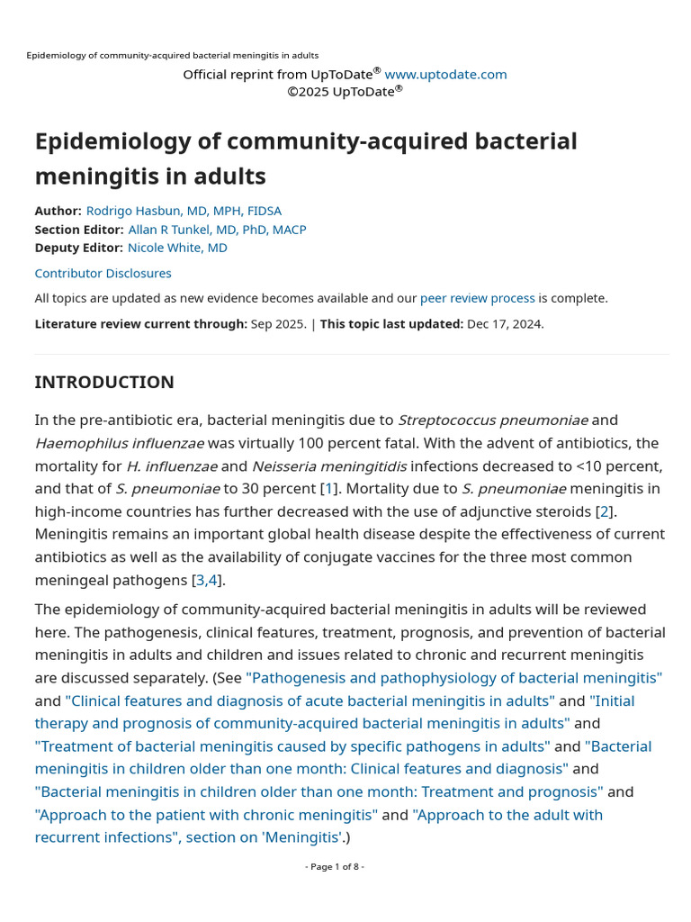 Epidemiology of Community-Acquired Bacterial Meningitis in Adults | PDF ...