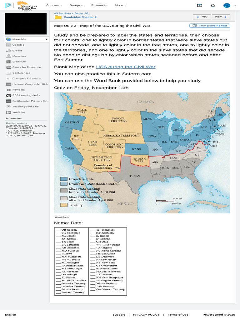 Civil War Map Quiz Preparation Guide | PDF | American Civil War | North ...