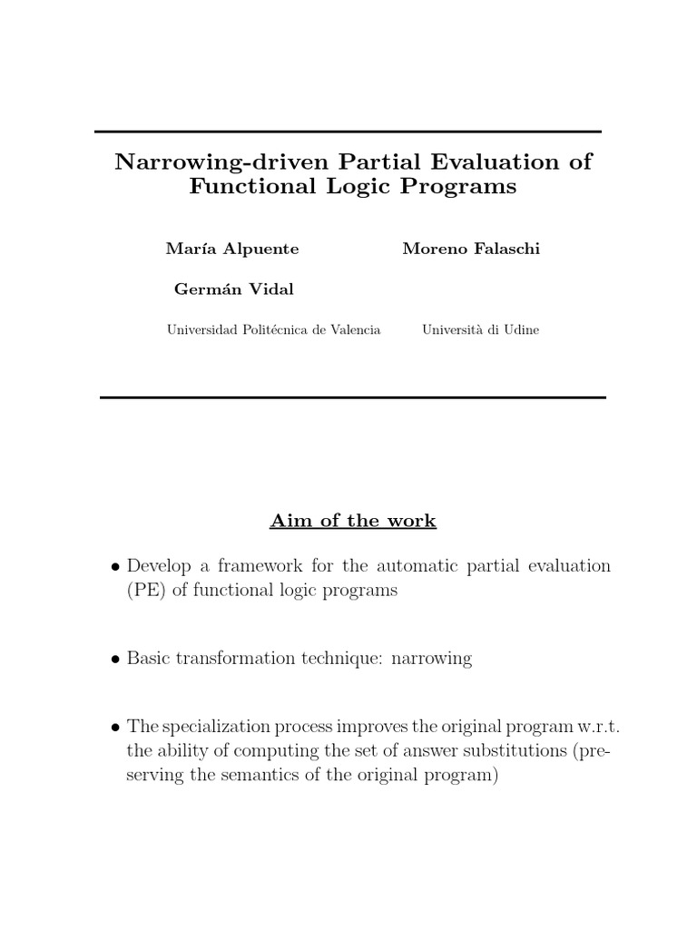 Partial Evaluation of Functional Logic Programs | PDF | Logic | Mathematics