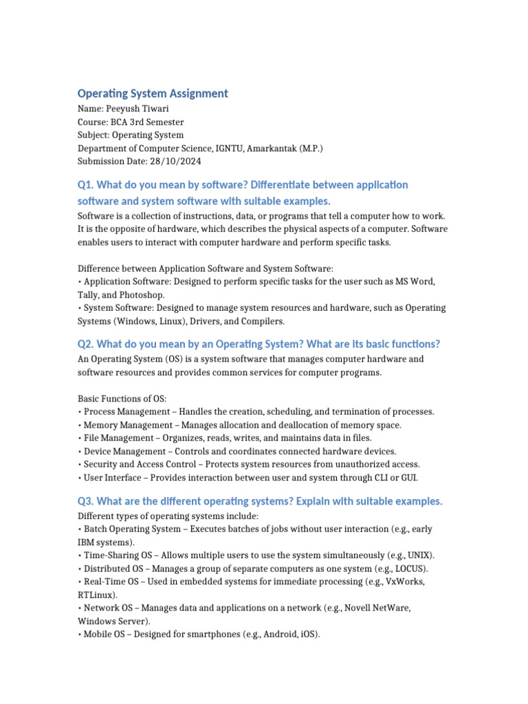 Operating System Concepts and Functions | PDF | Process (Computing ...