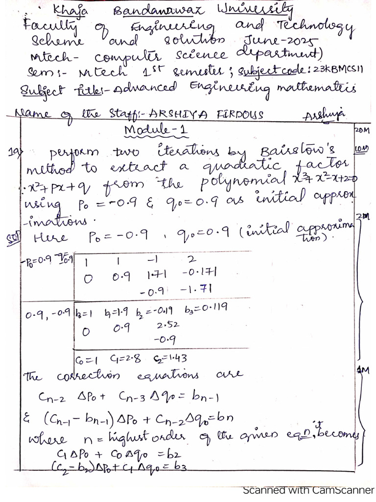 Mtech 1st Sem CS Adv Eng Maths Scheme and Solutions June - 2025 | PDF