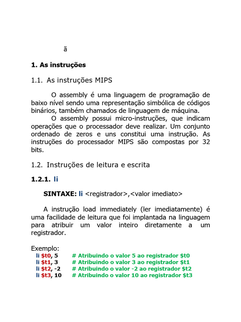Instruções Básicas em MIPS Assembly | PDF | Linguagem Assembly ...