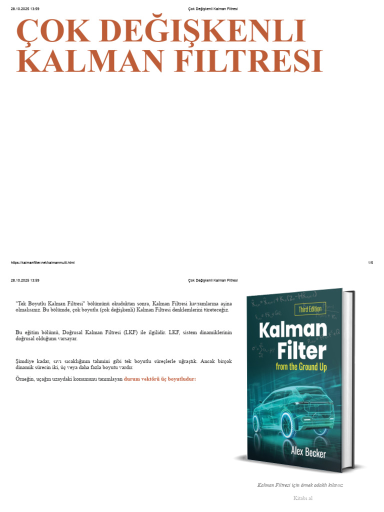6 - KALMAN FİLTRESİ Çok Değişkenli Kalman Filtresi | PDF