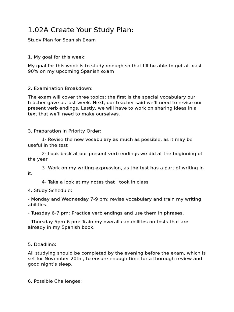 Spanish Exam Study Plan Guide | PDF