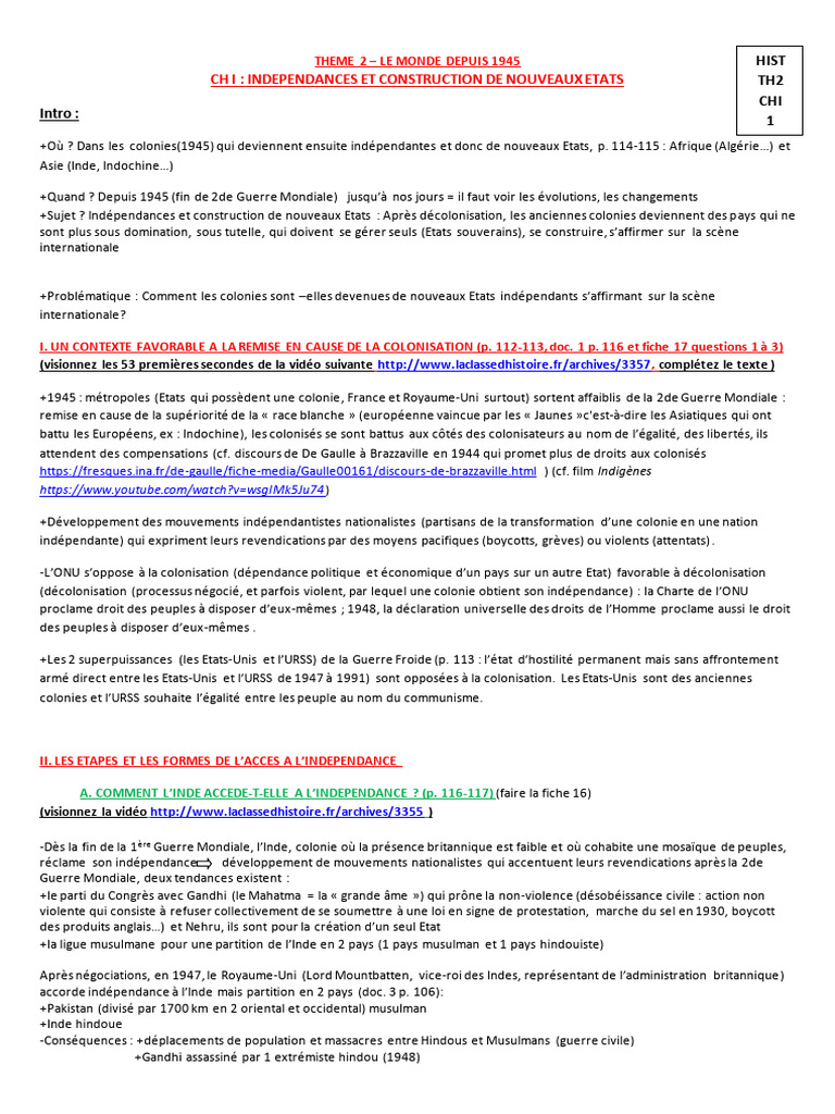 Indépendances et nouveaux États depuis 1945 | PDF | Décolonisation ...