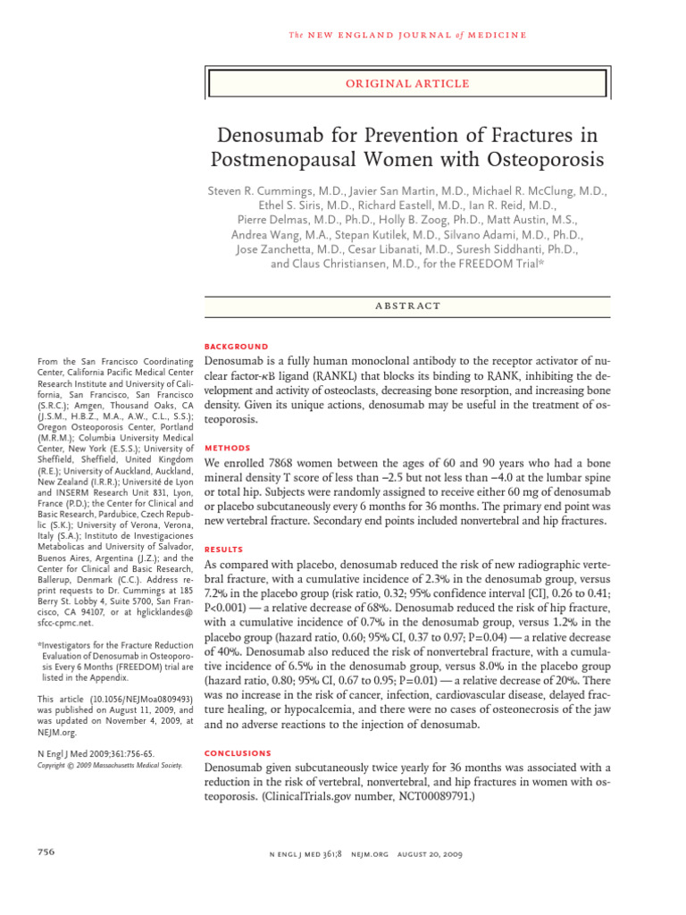 Denosumab For Prevention of Fractures in Postmenopausal Women With ...