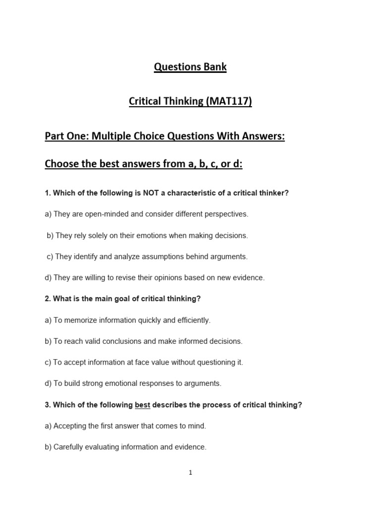 Critical Thinking Questions and Answers | PDF | Deductive Reasoning ...