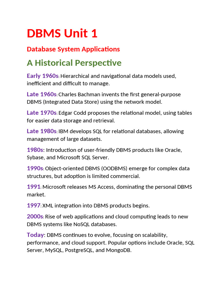 History and Evolution of DBMS | PDF | Databases | Database Design