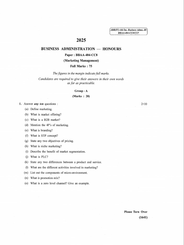 Bbaa 404 Cc8 Marketing Management | PDF