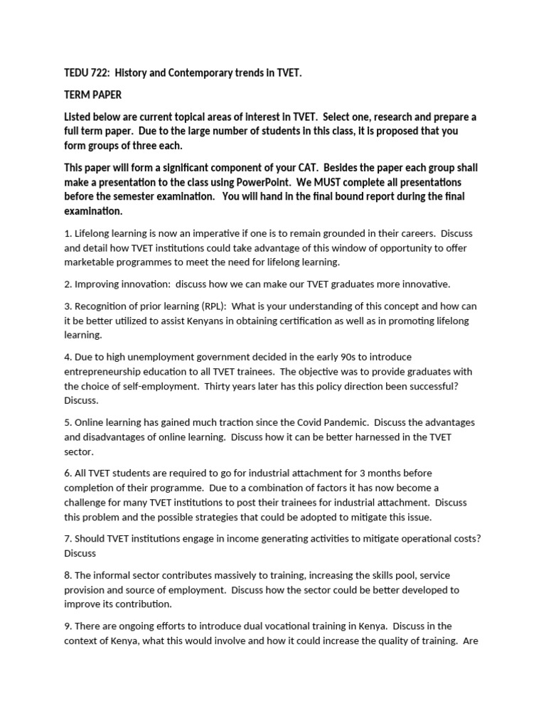 Trends and Challenges in TVET Kenya | PDF | Vocational Education | Learning
