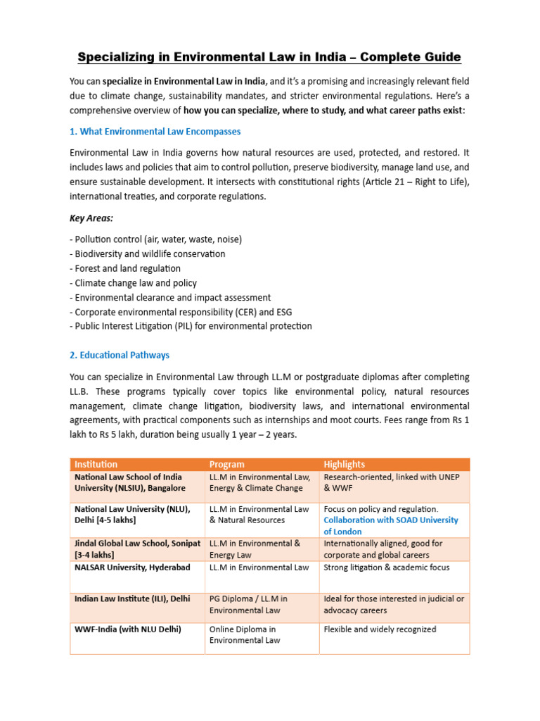Guide to Specializing in Environmental Law India | PDF | Environmental ...