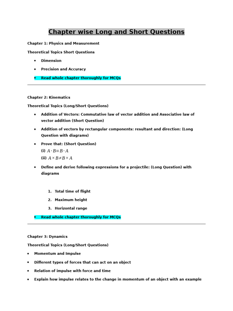 Physics Chapter Questions Guide | PDF | Force | Momentum