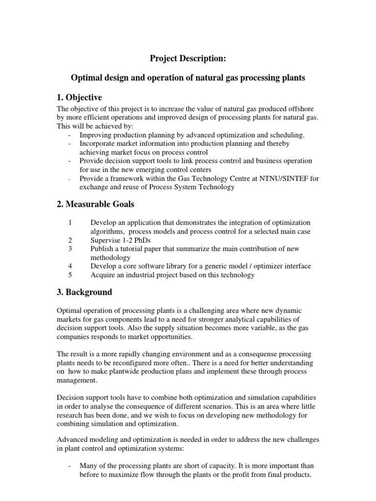 Project Description: Optimal Design and Operation of Natural Gas ...