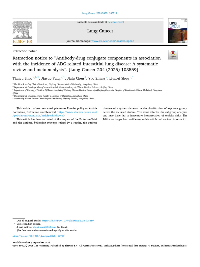 Retraction of ADC-related Lung Disease Study | PDF | Medical ...