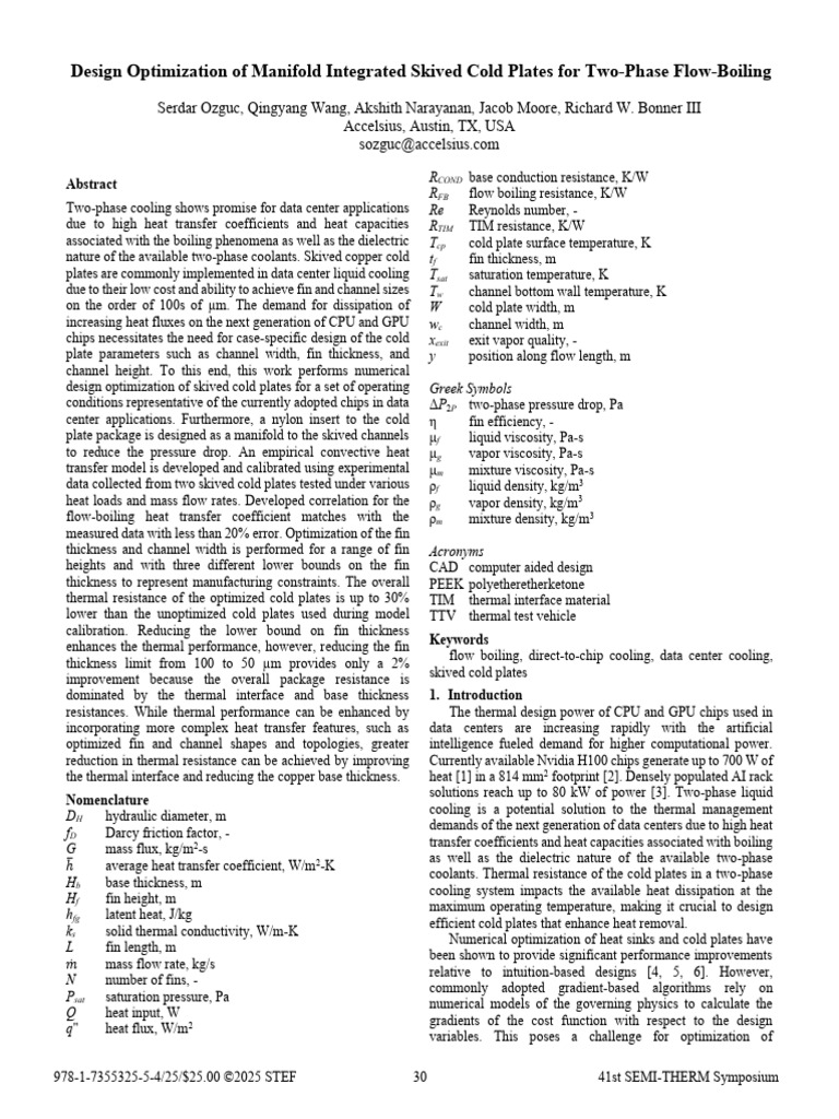 Optimizing Skived Cold Plates for Data Centers | PDF | Heat Transfer ...