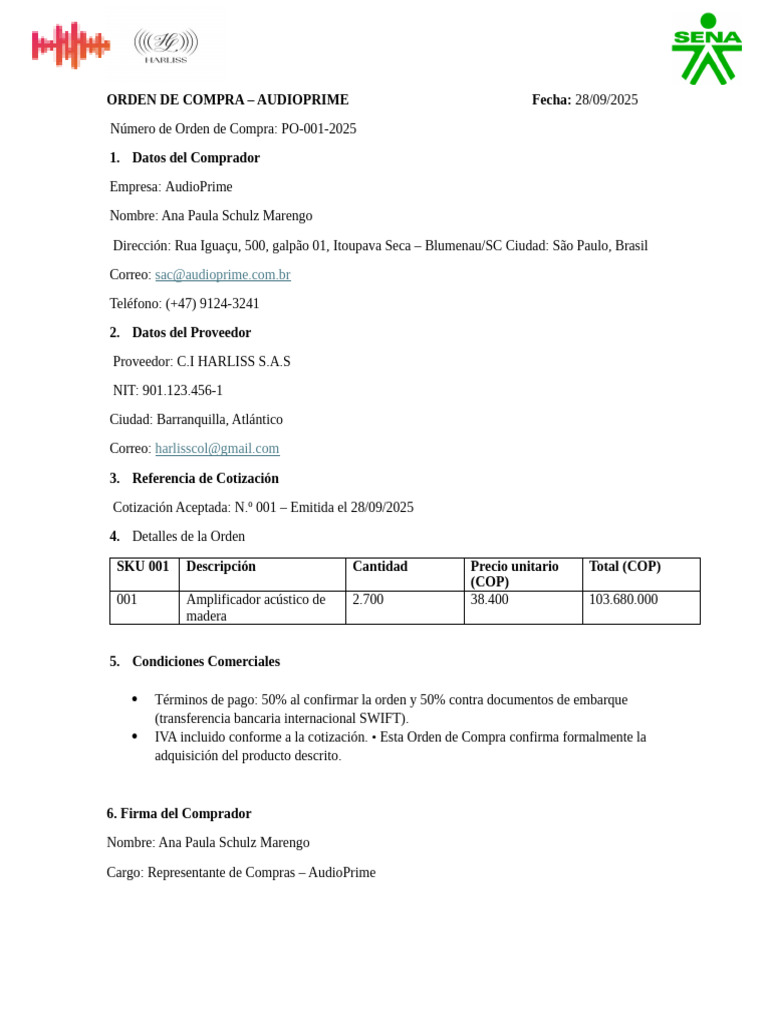 Orden de Compra AudioPrime 2025 | PDF