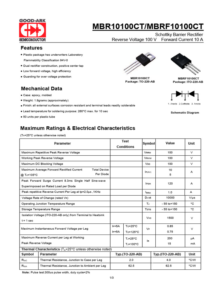 MBR10100CT-MBRF10100CT | PDF | Rectifier | Diode