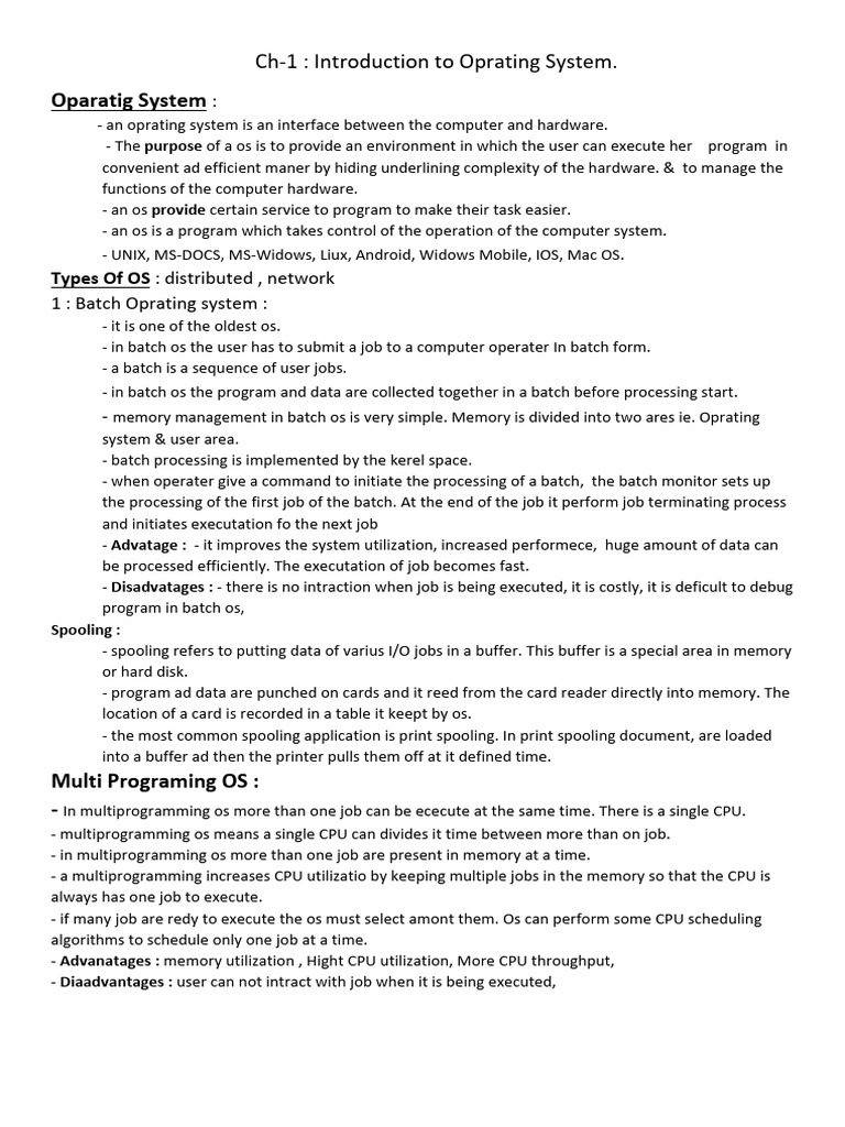 Overview of Operating Systems Types | PDF | Thread (Computing ...