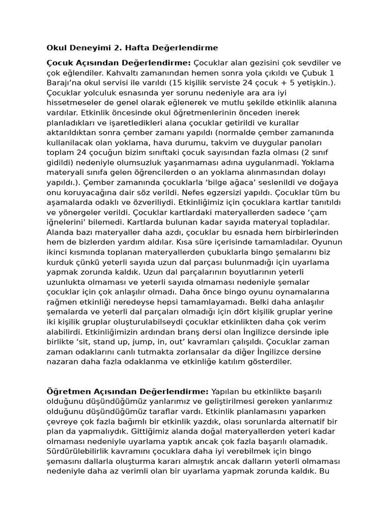 Okul Deneyimi 2. Hafta Değerlendirme (Ayşe Çetinkaya - Meryem Demirel ...