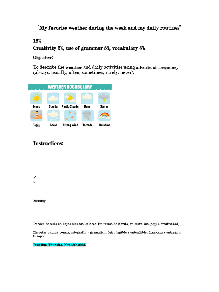 Weekly Weather Diary and Routines | PDF