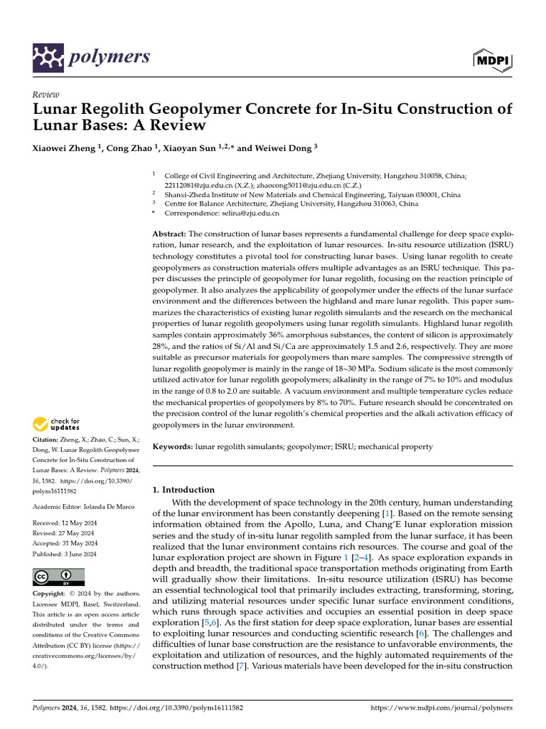 Lunar Regolith Geopolymer Concrete Review | PDF | Sodium Hydroxide ...